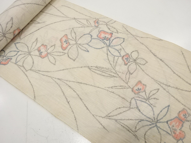 アンティーク　草花模様織り出し　着尺反物